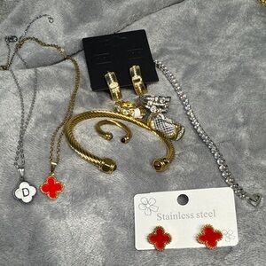 Gold and Silver Jewelry Set with Red Accents for Ahava❤️